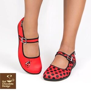 Hot Chocolate Design ladybug polkadot Mary Jane red and black shoes